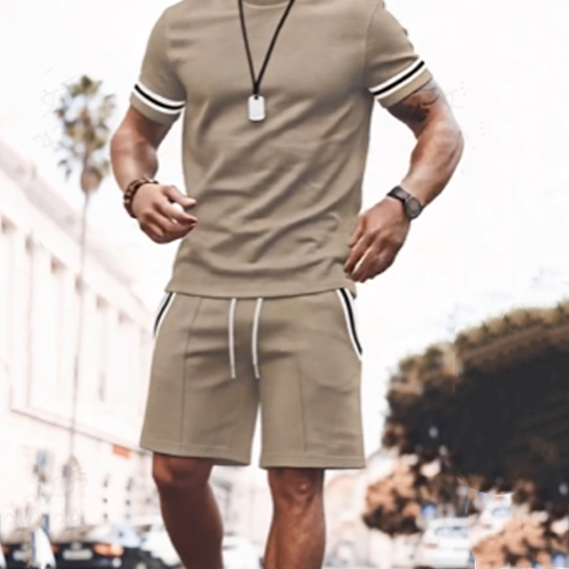 2-teiliges Set aus gestreiftem T-Shirt und Shorts für Herren