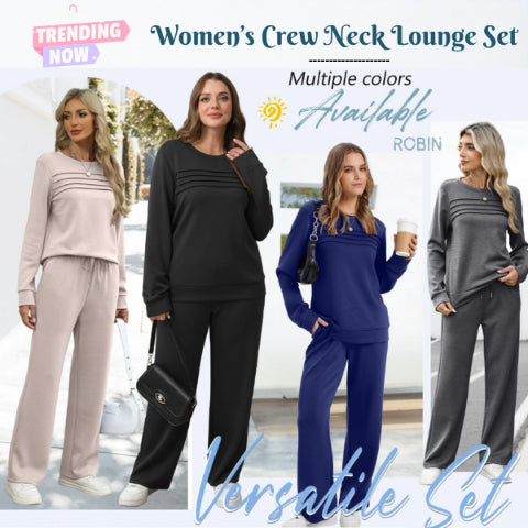 🔥LETZTER TAG 60 % RABATT✨Set aus Damen-Oberteil mit Rundhalsausschnitt und Hose mit Kordelzug