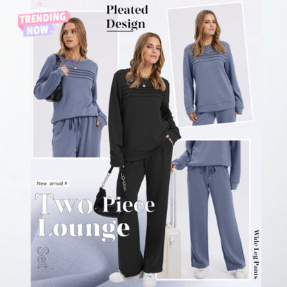 🔥LETZTER TAG 60 % RABATT✨Set aus Damen-Oberteil mit Rundhalsausschnitt und Hose mit Kordelzug