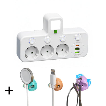 EU-Stecker-Wandler-Steckdose mit 4 Steckdosen, Multi-Port-Wanddose mit unabhängigem Schalter und kleinem Nachtlichtadapter