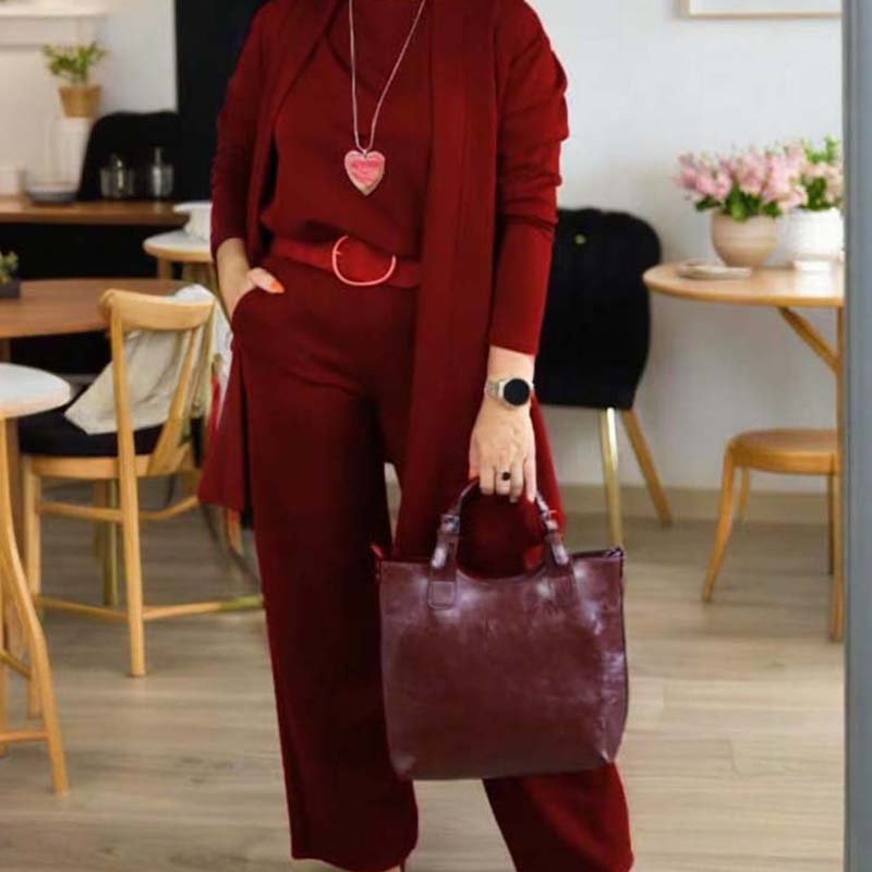 Elegantes 3-teiliges Set aus Longline-Cardigan, Top und Hose