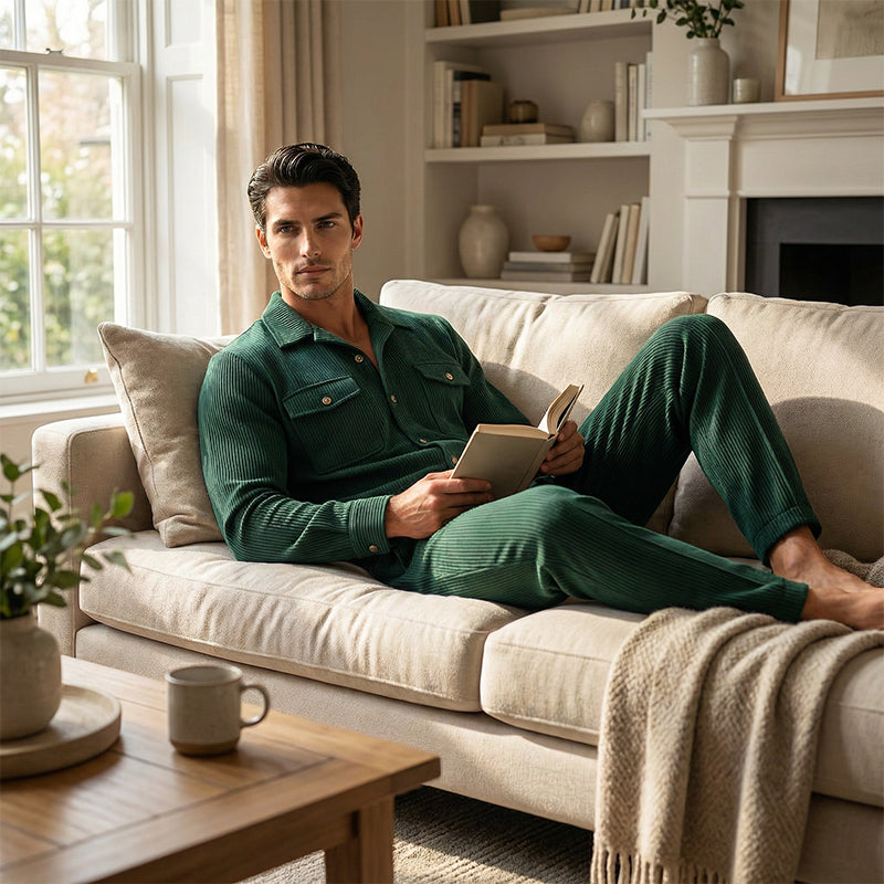 🔥Solange der Vorrat reicht 50 % Rabatt!🎉Herren-Set aus Waffel-Button-Down-Jacke und Hose