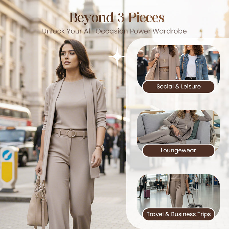 Elegantes 3-teiliges Set aus Longline-Cardigan, Top und Hose