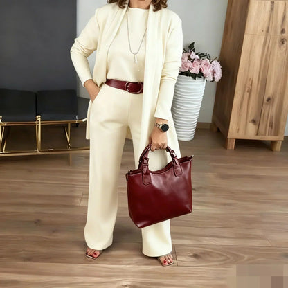 Elegantes 3-teiliges Set aus Longline-Cardigan, Top und Hose