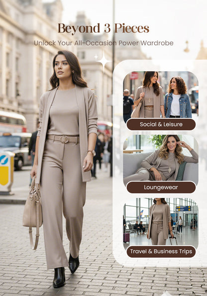 Elegantes 3-teiliges Set aus Longline-Cardigan, Top und Hose