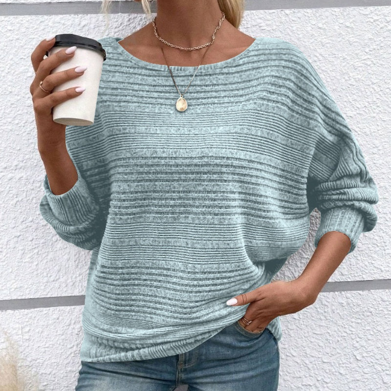⏰Weiches, einfarbiges Pullover-Langarmoberteil mit Fledermausärmeln für Damen