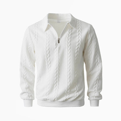 👔🧶 Lässiger Herrenpullover mit Halbreißverschluss – Zopfmuster für Wärme & Stil! Perfekt für Arbeit ✨ und Freizeit 🌿 aus nachhaltiger Baumwolle.