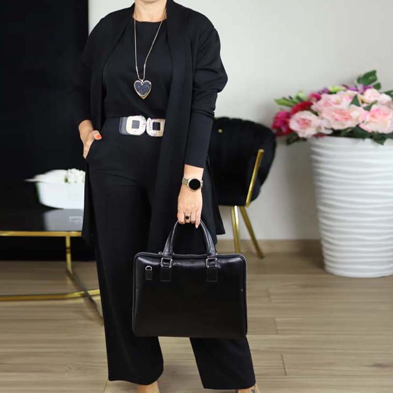 Elegantes 3-teiliges Set aus Longline-Cardigan, Top und Hose