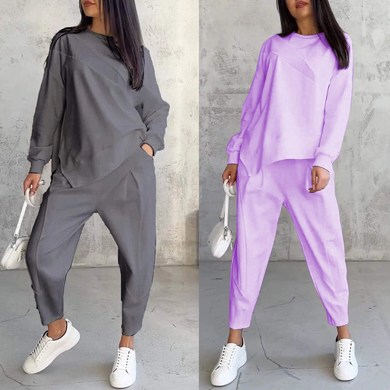⏰Zeitlich begrenztes Angebot: 50 % RABATT💕Damen Langarm-Sweatshirts mit unregelmäßigem Saum & Hosen-Set