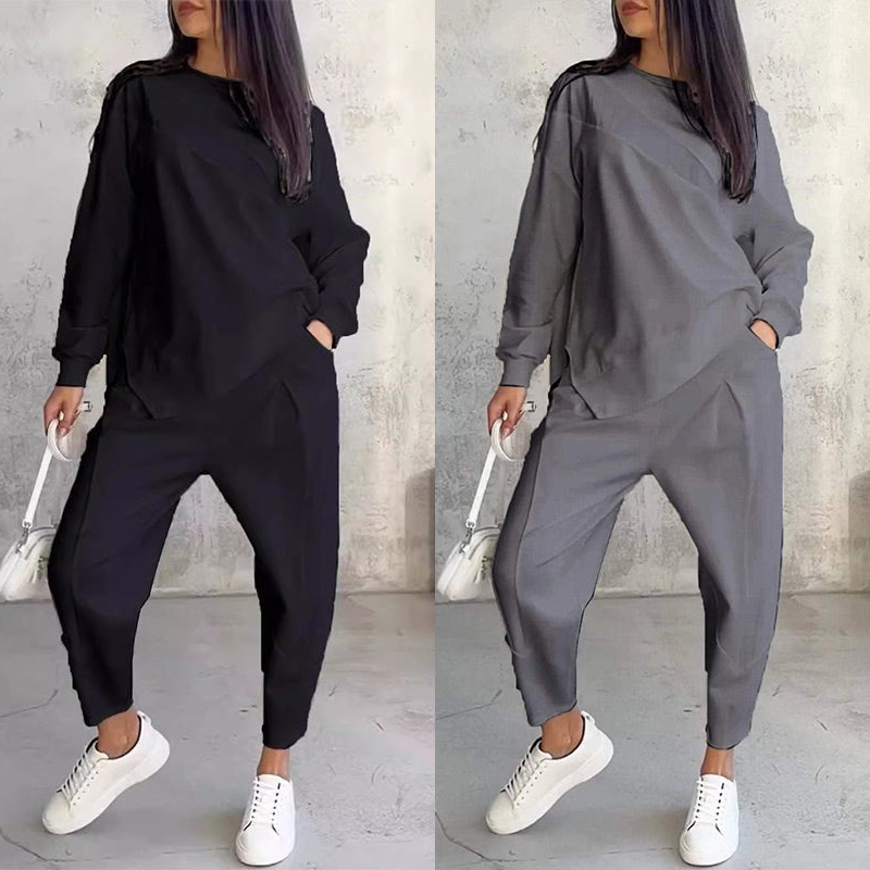 ⏰Zeitlich begrenztes Angebot: 50 % RABATT💕Damen Langarm-Sweatshirts mit unregelmäßigem Saum & Hosen-Set