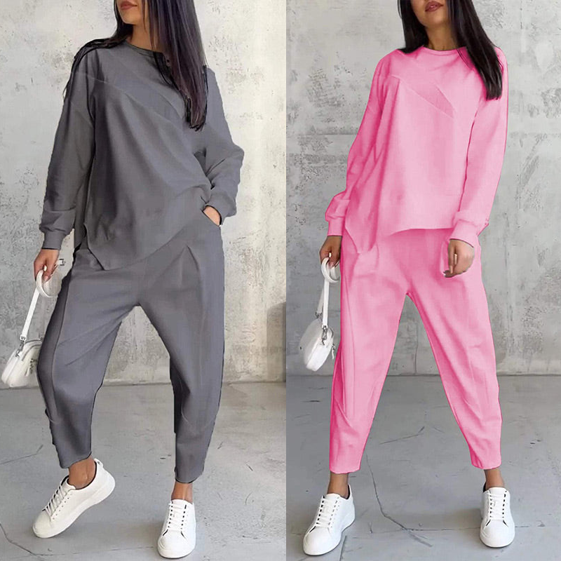 ⏰Zeitlich begrenztes Angebot: 50 % RABATT💕Damen Langarm-Sweatshirts mit unregelmäßigem Saum & Hosen-Set