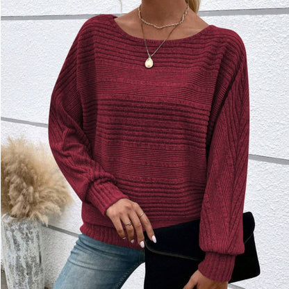 ⏰Weiches, einfarbiges Pullover-Langarmoberteil mit Fledermausärmeln für Damen