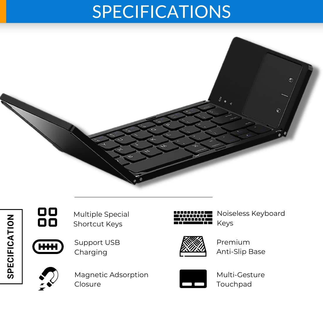 Ultradünne kabellose Mini-Bluetooth-Tastatur, faltbare und schlichte Tablet-Tastatur für zu Hause und das Büro