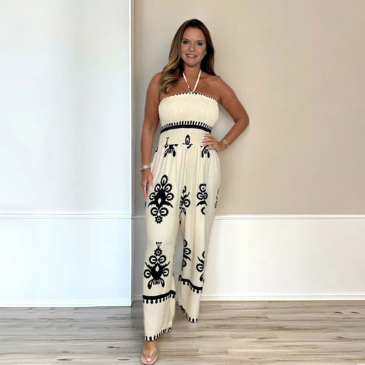 Ärmelloser Neckholder-Jumpsuit mit weitem Bein für Damen