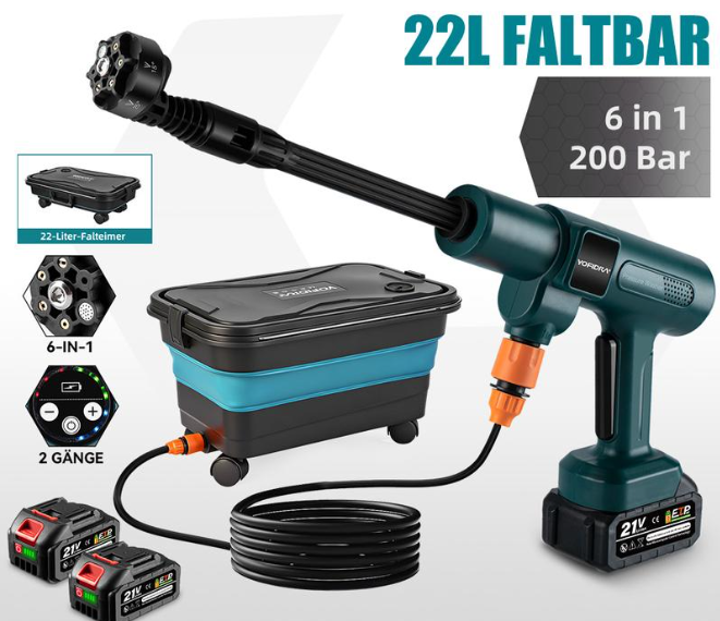 200bar Akku-Hochdruckreiniger - Kompatibel mit Makita 21V Akkus, bürstenloser Motor
