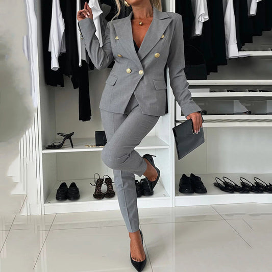 🔥HOT SALE 50% RABATT🔥 Damen-Doppelreihiger Blazer & Maßgeschneiderte Hosen-Kombination