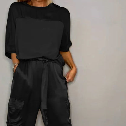 🔥Heißer Sale – 50 % Rabatt🔥 2-teiliges Set aus Rundhals-Oberteil und Hose für Damen