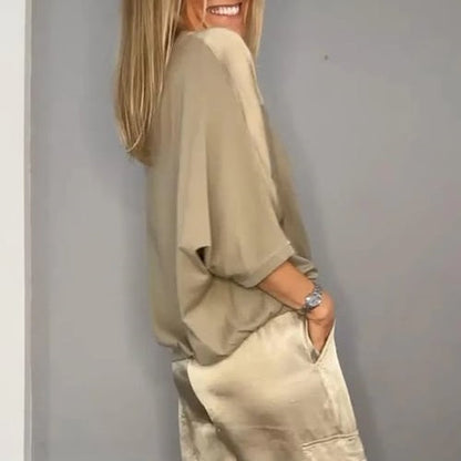 🔥Heißer Sale – 50 % Rabatt🔥 2-teiliges Set aus Rundhals-Oberteil und Hose für Damen