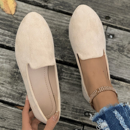 🥿 Damen Flachschuhe aus Wildleder – runde Form, flacher Absatz, einfarbig