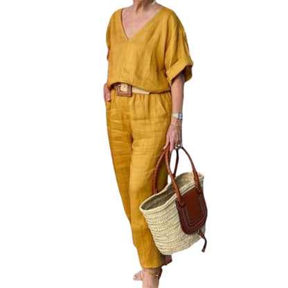 2-teiliges Set: lockeres Oberteil mit V-Ausschnitt und Hose mit Taschen