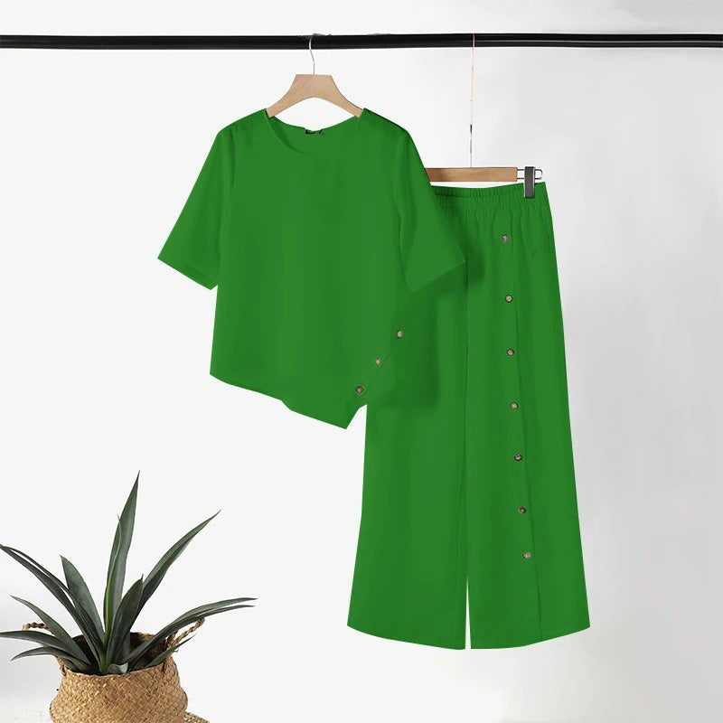 🌸Große Preisreduzierung🌸 Asymmetrisches Top mit weiter Hose – Zweiteiliges Damen-Outfit für Beruf und Freizeit