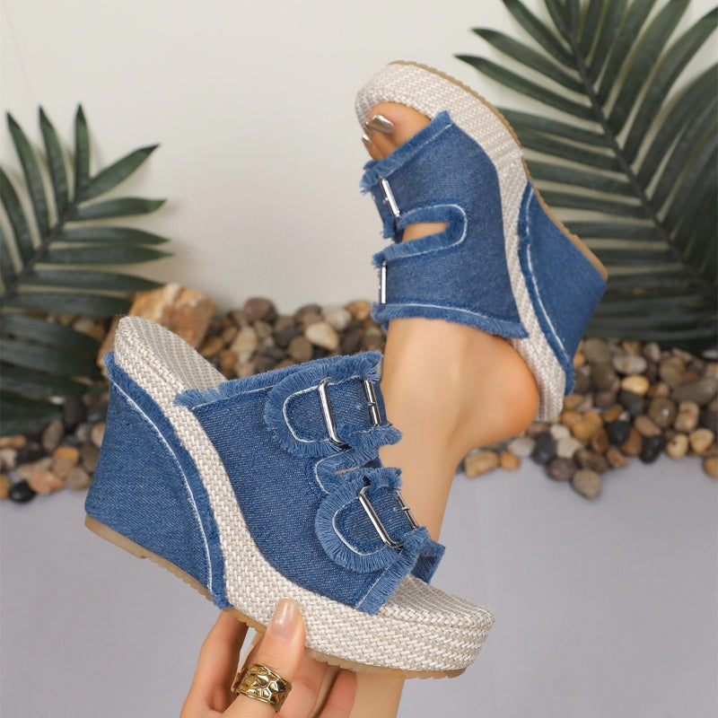✨ Denim-Plateau-Sandalen｜Lässig und komfortabel