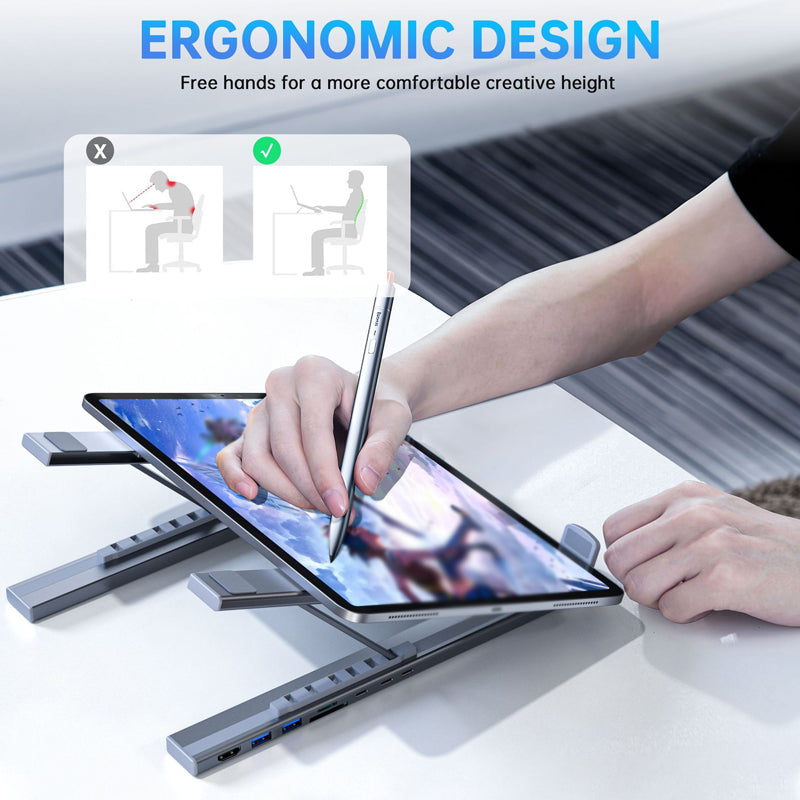 💻🔌 2-in-1 USB-C Dockingstation & Laptopständer – Mit 4K HDMI & Mehrfachanschlüssen