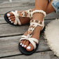 🌼 Flache Damen-Sandalen – Runde Zehen, Atmungsaktiv, Verstellbarer Knöchelriemen & Blumen-Dekor ✨