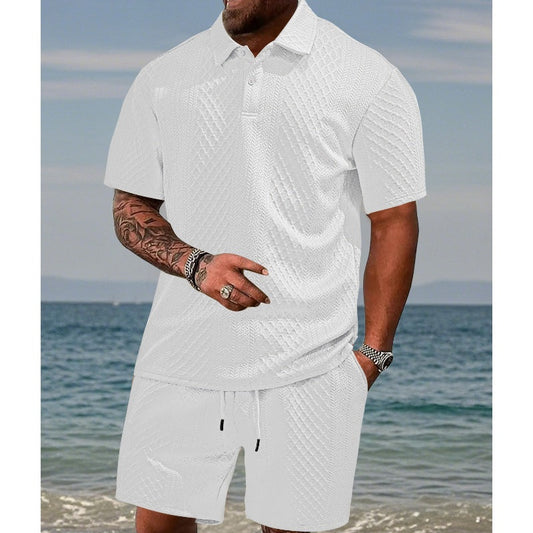 👕 50% RABATT! 💎 Herren-Zweiteiler mit Rautenstruktur – Kurzarmhemd & Shorts – Atmungsaktiv, Knitterfrei & Lässiger Sommer-Look ☀️