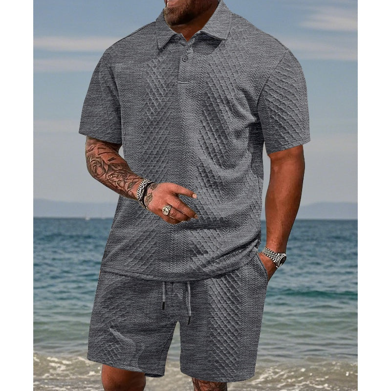 👕 50% RABATT! 💎 Herren-Zweiteiler mit Rautenstruktur – Kurzarmhemd & Shorts – Atmungsaktiv, Knitterfrei & Lässiger Sommer-Look ☀️