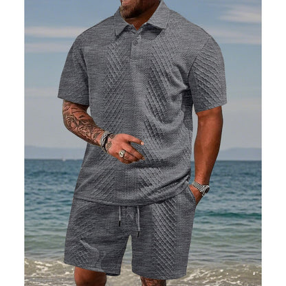 👕 50% RABATT! 💎 Herren-Zweiteiler mit Rautenstruktur – Kurzarmhemd & Shorts – Atmungsaktiv, Knitterfrei & Lässiger Sommer-Look ☀️