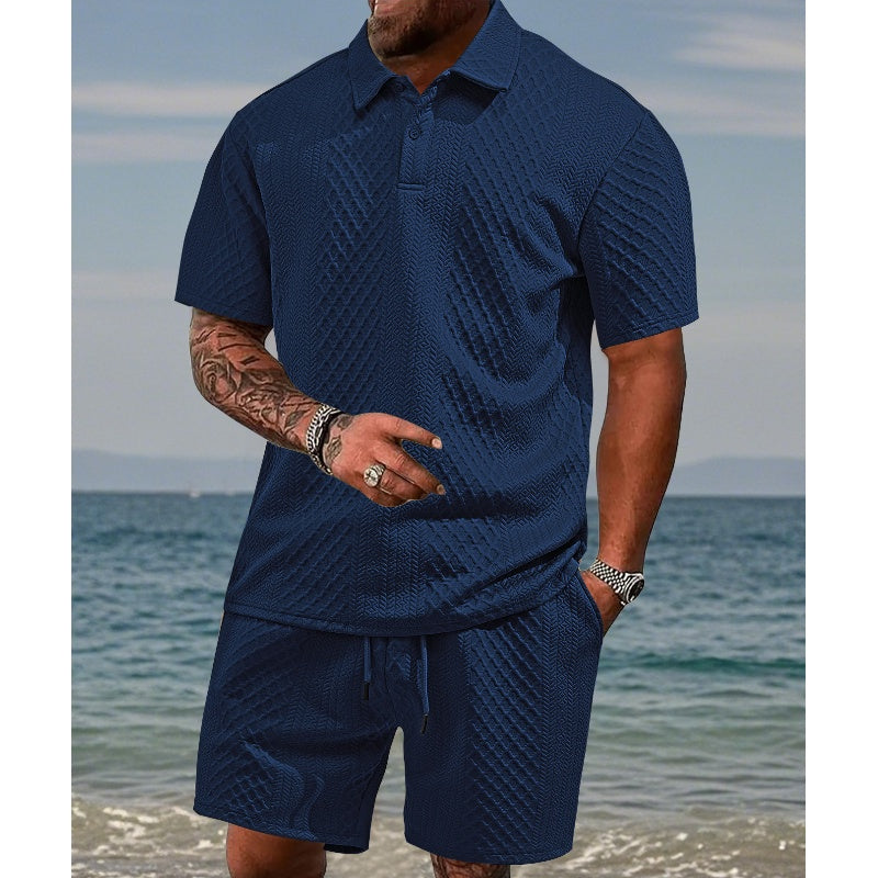 👕 50% RABATT! 💎 Herren-Zweiteiler mit Rautenstruktur – Kurzarmhemd & Shorts – Atmungsaktiv, Knitterfrei & Lässiger Sommer-Look ☀️