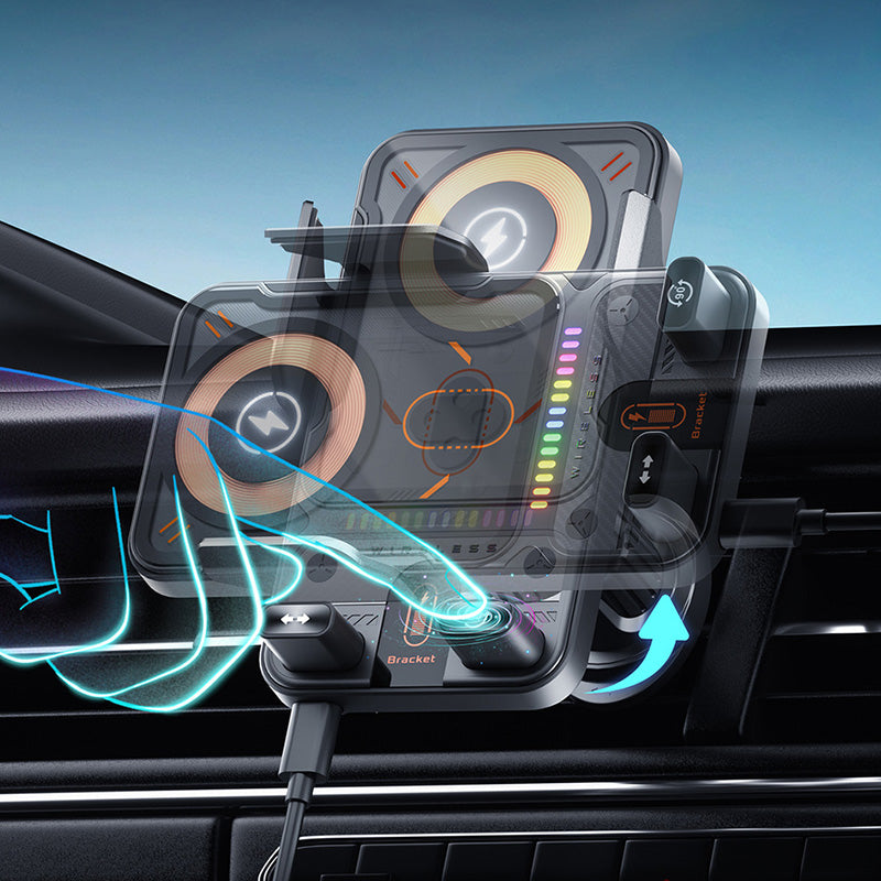 📱Intelligente 2-in-1 Auto-Drehbare Handyhalterung & Kabelloses Ladegerät⚡