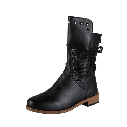 Damen Schnürstiefel mit niedrigem Absatz und runder Spitze🚀Versandkostenfrei