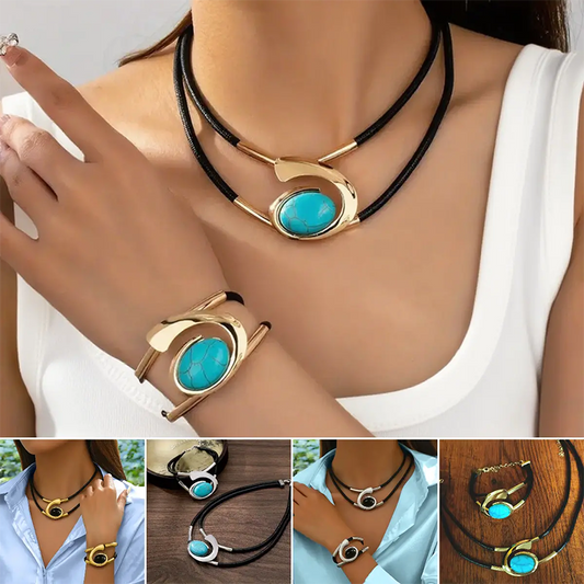 💥Heißer Verkauf✨🐌 Halsketten- und Armbandset im Vintage-Bohème-Stil