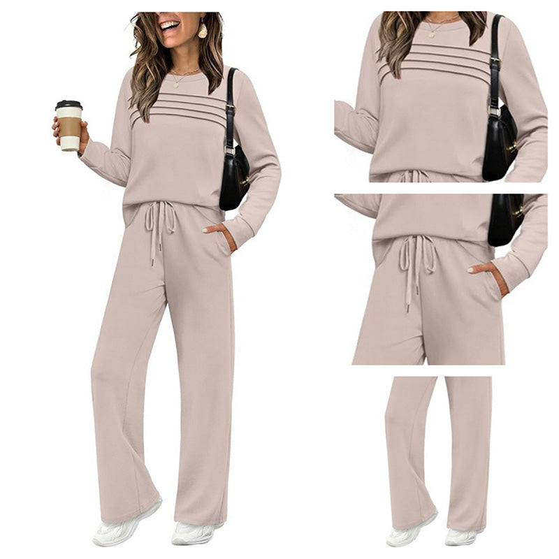 🔥LETZTER TAG 60 % RABATT✨Set aus Damen-Oberteil mit Rundhalsausschnitt und Hose mit Kordelzug