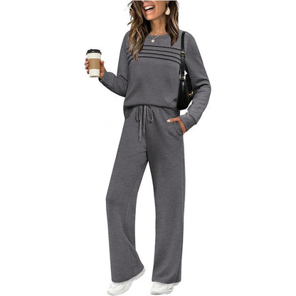 🔥LETZTER TAG 60 % RABATT✨Set aus Damen-Oberteil mit Rundhalsausschnitt und Hose mit Kordelzug
