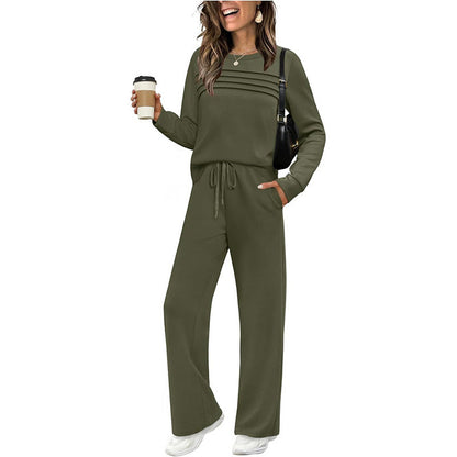 🔥LETZTER TAG 60 % RABATT✨Set aus Damen-Oberteil mit Rundhalsausschnitt und Hose mit Kordelzug