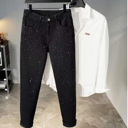 Schwarze Slim-Fit-Jeans mit Strasssteinen