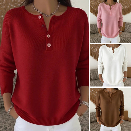 🔥Damen Strickpullover mit Henley-Kragen