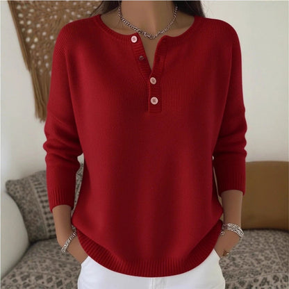 🔥Damen Strickpullover mit Henley-Kragen