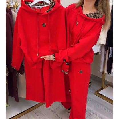 Lässiges Damen-Set aus Kapuzen-Sweatshirt und Jogginghose mit Leopardenmuster-Futter 【KAUFEN SIE 2  KOSTENLOSEN VERSAND】