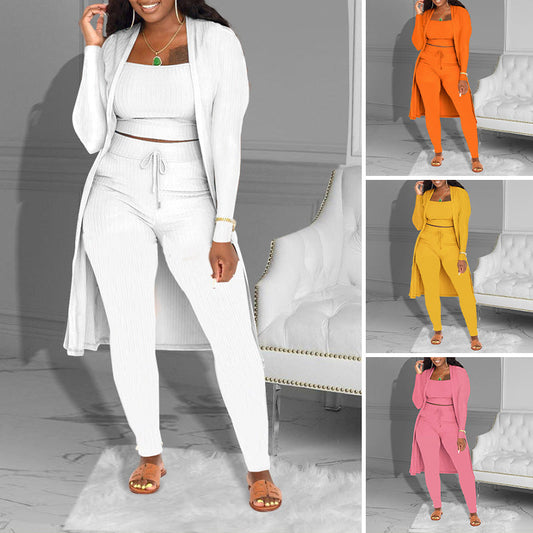 🔥Solange der Vorrat reicht 50 % Rabatt!🎉Lässiges 3-teiliges Strickset – Cropped Top, Cardigan & Hose
