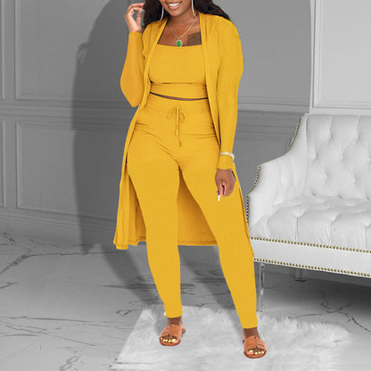 🔥Solange der Vorrat reicht 50 % Rabatt!🎉Lässiges 3-teiliges Strickset – Cropped Top, Cardigan & Hose