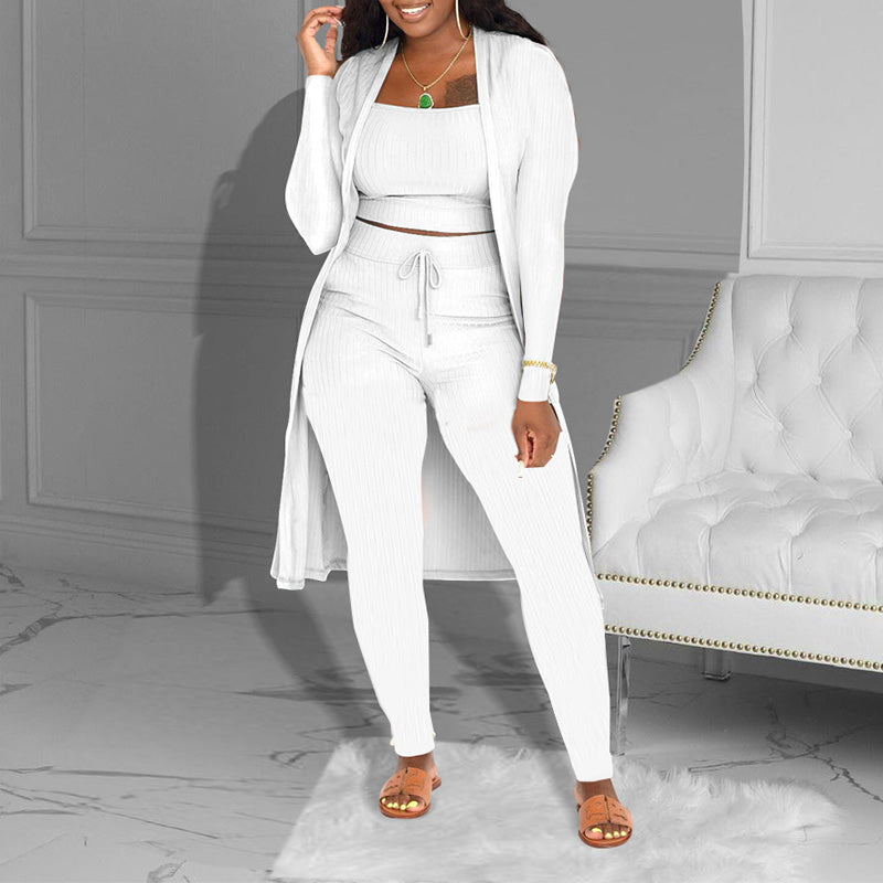 🔥Solange der Vorrat reicht 50 % Rabatt!🎉Lässiges 3-teiliges Strickset – Cropped Top, Cardigan & Hose