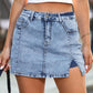 Damen High-Waist Denim Short Rock mit Schlitz