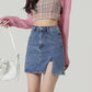 Damen High-Waist Denim Short Rock mit Schlitz