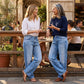 👖Mühelos schicke, locker sitzende Jeans mit weitem Bein