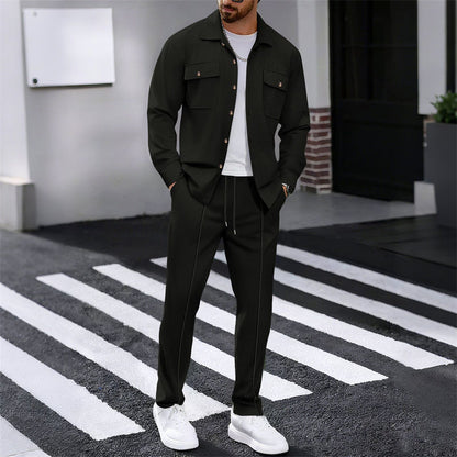 🔥Solange der Vorrat reicht 50 % Rabatt!🎉Herren-Set aus Waffel-Button-Down-Jacke und Hose
