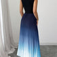 Ombré-Faltenärmelloses Stehkragen-Maxikleid ❤️